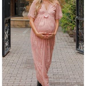 Pink Blush Lace Maternity Dress